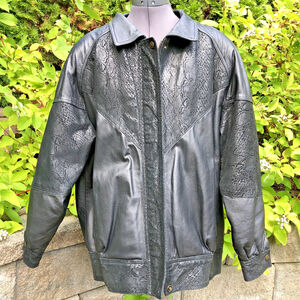 Size XL / XXL Rickies SPC Women’s Black Leather Jacket Bomber Inlay Patterns CN